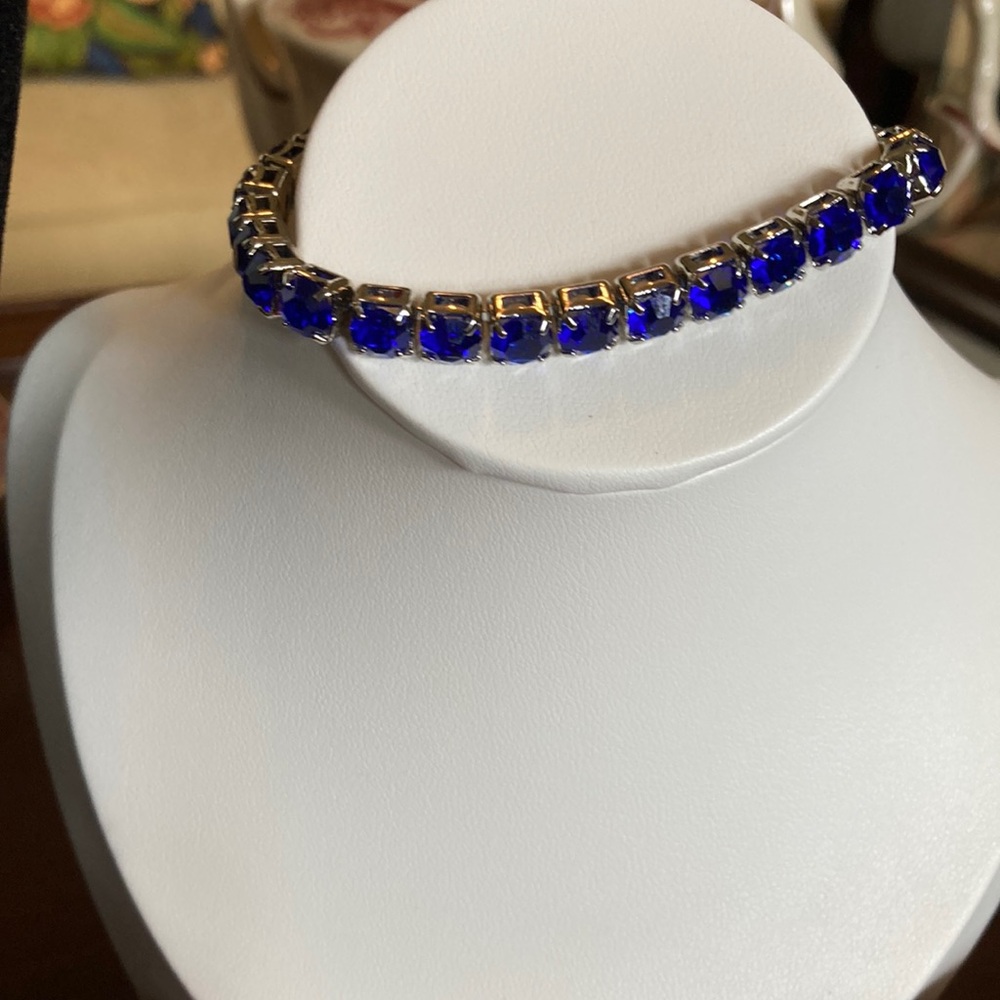 Classic Blue Tennis Necklace - Silver Setting